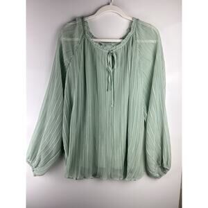 Lauren Conrad Peasant Top Mint Green Blouse Sheer Balloon Sleeve Sz 2X Flowy